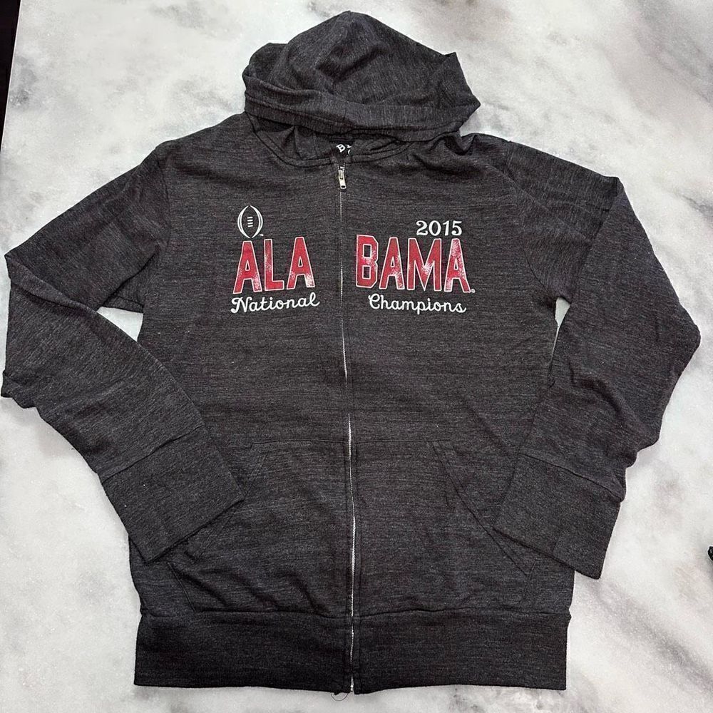 Womens 2015 Vintage Alabama National Champions Dark Grey Zippered Cotton Hoodie